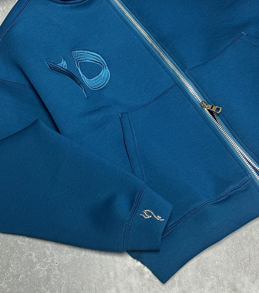 LANABELL™ -  BLUE EMBROIDERED ZIPPER HOODIE - HEALCUPS