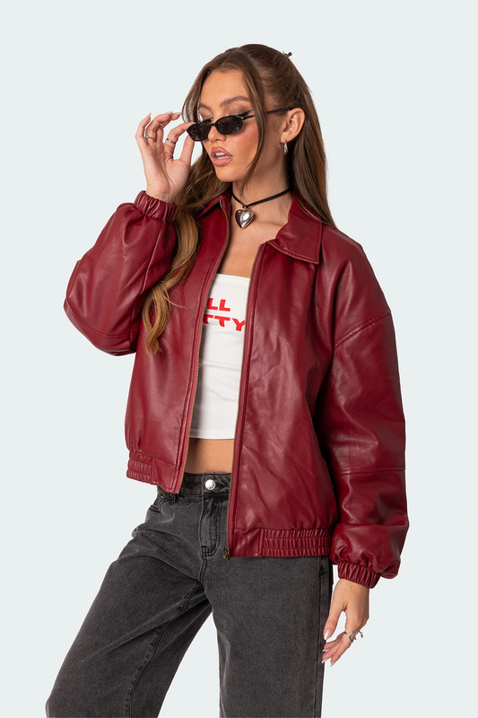 HOUZMART™ HALLEY FAUX LEDER BOMBERJACKE - HEALCUPS